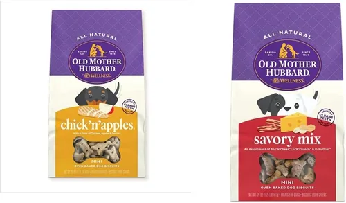 Paquete de Old Mother Hubbard by Wellness Classic Chick'n'Apples & Classic Savory Golosinas naturales para perros, galletas crujientes horneadas al