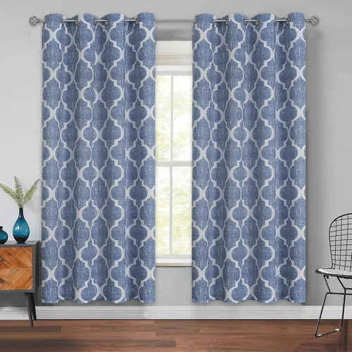 Miniatura 43 de Beauoop Cortinas 100% Opacas de 45 Pulgadas de Largo, 2 Paneles para Dormitorio, Sala de Estar, Gris Aqua Marroquí Geométrico, Oscurecimiento