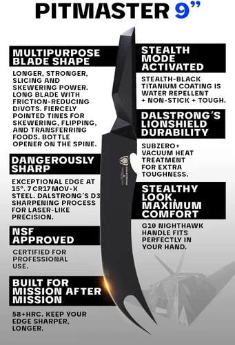 Miniatura 6 de Dalstrong BBQ Pitmaster - Cuchillo para carne de 9 pulgadas, serie Shadow Black, recubierto de nitruro de titanio negro, alto contenido de carbono