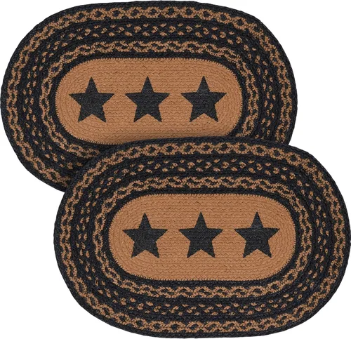 Miniatura 8 de VHC Brands Farmhouse Star - Mantel individual para mesa de comedor, yute trenzado, ovalado, negro tostado, 10 x 16 pulgadas