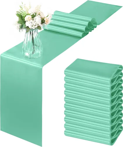 Miniatura 8 de Horbaunal - Juego de 12 caminos de mesa de satén azul claro de 12 x 108 pulgadas, caminos de mesa suaves para bodas, banquetes, fiestas de cumpleaños