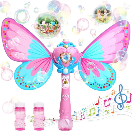 Sitodier Máquina de burbujas para niños, soplador de burbujas de mariposa para niños pequeños, más de 1000 burbujas por minuto, juguetes para soplar