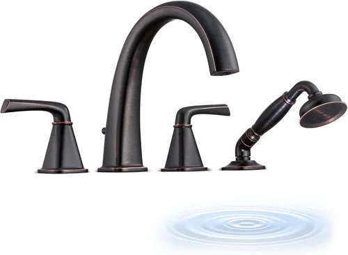 Miniatura 8 de Grifo de bañera romana de alto flujo con ducha de mano, grifo de bañera de montaje en cubierta mate negro de 4 agujeros con válvula, grifos