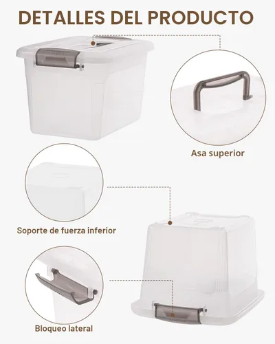 Miniatura 3 de Citylife - Paquete de 4 cubos de almacenamiento de 5.3 cuartos de galón con tapas, contenedores de plástico transparente con mango gris