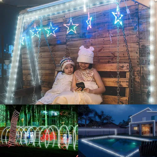 Miniatura 9 de Nuevas luces de cuerda solares mejoradas para exteriores, impermeables, 32m, 300 LED, luces de tira solares con control remoto, temporizador