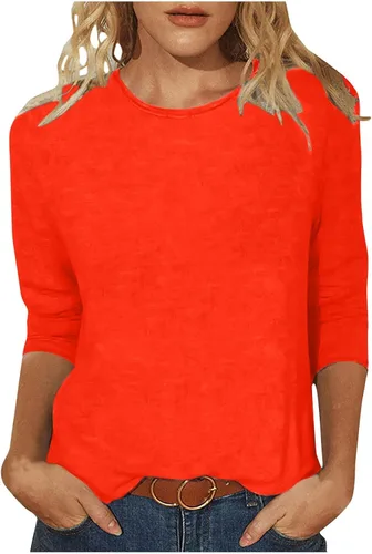Miniatura 19 de Camisas de manga 3/4 para mujer, blusas casuales de verano 2026, cuello redondo, estampado floral, lindas, blusas holgadas 02 Beige