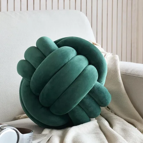 Miniatura 12 de Almohada de nudo suave de felpa, cojín redondo de bola anudada de 8 pulgadas, decoración de nudo negro para dormitorio y sala de estar