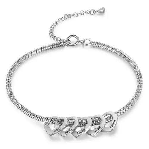 Miniatura 5 de Pulsera personalizada para mamá – Pulsera personalizada con dije de corazón con 1 – 20 nombres grabados – Pulsera ajustable para mujer – Regalo