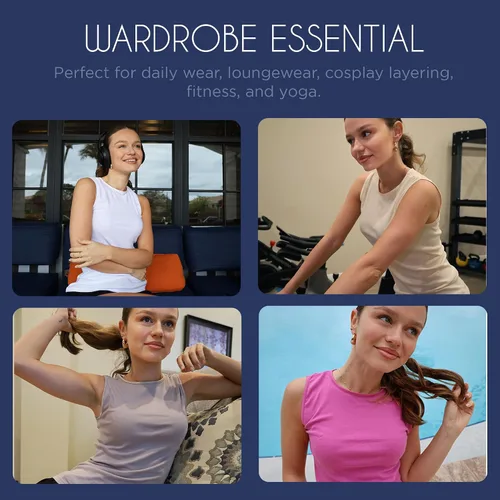 Miniatura 7 de Camiseta sin mangas para mujer - Algodón - Cuello alto, diseño de hombro completo