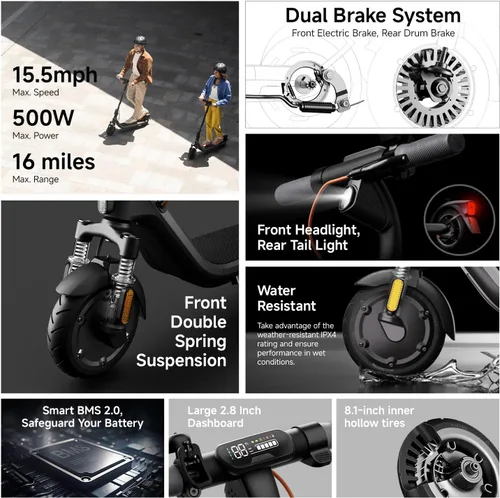 Miniatura 2 de Segway Ninebot E2 Plus II/E2 Pro/E3 Pro Electric Scooter, 15.5–20 MPH, Long Range, Dual Elastomer Suspension (E3 Pro only), Foldable Adult Scooter