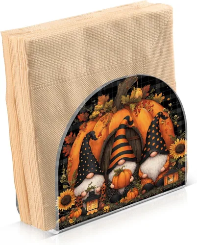 Servilletero de otoño de gnomo negro para mesa, dispensadores de pañuelos acrílicos, servilleteros de cóctel para bodas, fiestas, eventos,