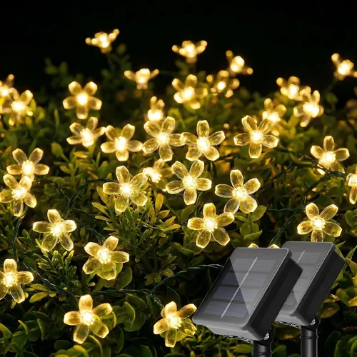 Miniatura 9 de ITICdecor - Tira de luces solares para exteriores con flores, impermeables, 50 luces LED, decoraciones de luces de hadas para árbol de Navidad