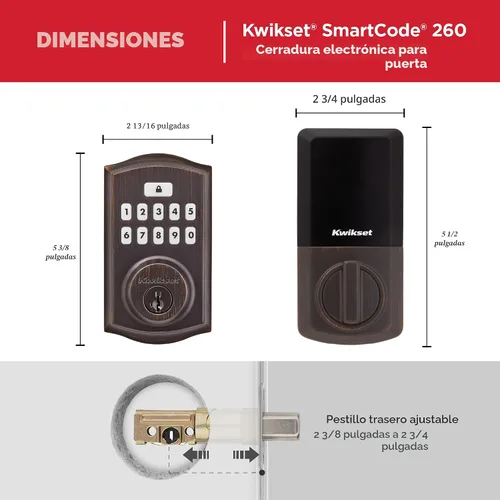 Miniatura 9 de Kwikset SmartCode 260 - Pestillo de Seguridad Electrónico de Entrada sin Llave con Teclado para Puerta con Bloqueo Automático, Códigos de Usuario
