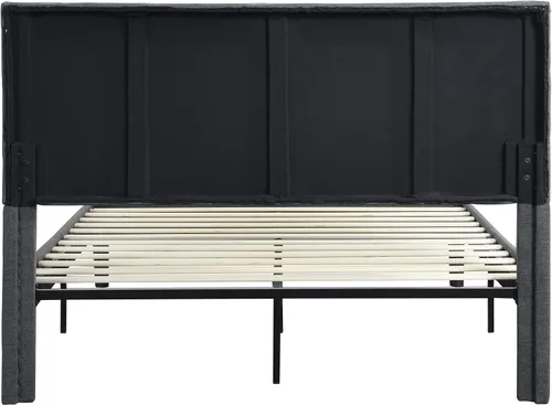 Miniatura 7 de Base de cama de plataforma de tamaño matrimonial con cabecera tapizada de tela y soporte de listones de madera, base de colchón totalmente tapizada