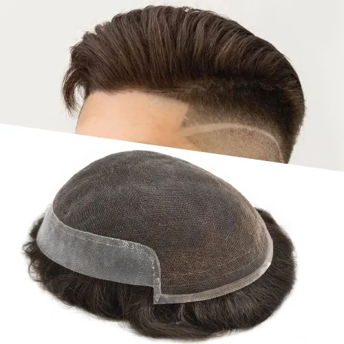 Miniatura 55 de Tupé para hombre, cabello humano real, suave encaje suizo frontal, tupé para hombres, sistema de cabello, extensiones capilar para hombre