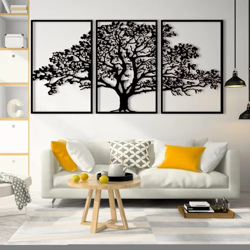 Arte de pared de metal – Arte de pared de metal de árbol de la vida de 3 piezas, decoración de pared de árbol de metal grande, decoración de pared