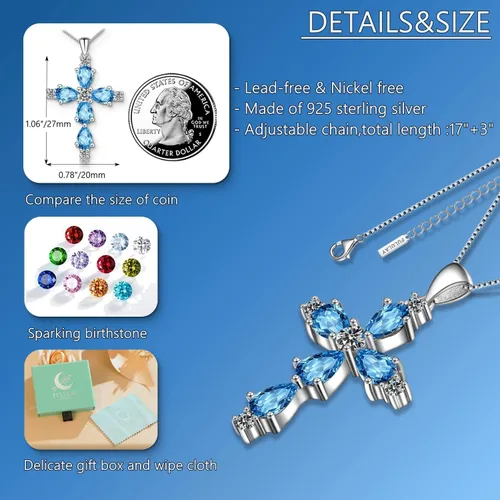 Miniatura 5 de Collar de cruz para mujer, plata de ley 925, joyería religiosa de piedra natal religiosa de Jesús