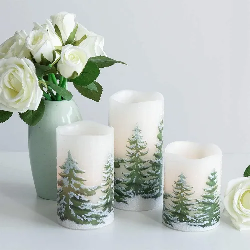 Miniatura 7 de Eldnacele Árbol Verde Decoración Navideña Velas Sin Llama Parpadeantes con Temporizadores Diarios Automáticos, Velas LED Operadas con Pilas, Cera
