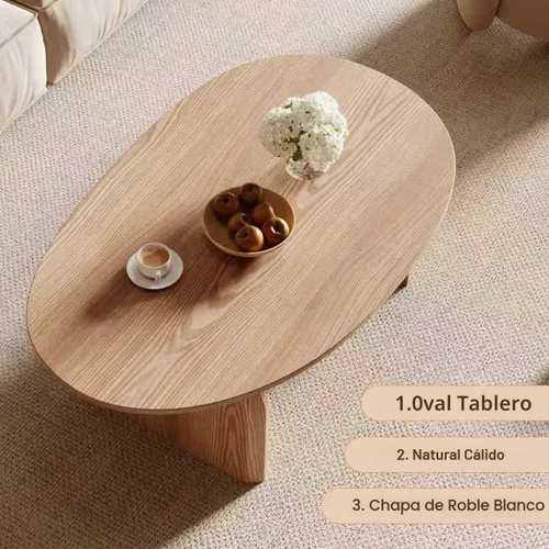 Miniatura 4 de Honyee - Mesa de centro moderna ovalada, pequeñas mesas de centro para la sala de estar - Parte superior de madera de roble con patas sólidas, mesa