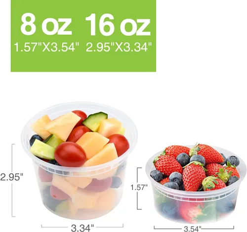 Miniatura 4 de Glotoch - Juego de 48 recipientes de plástico para almacenamiento de alimentos y bebidas de 8 onzas, 16 onzas y 32 onzas con tapas, aptos