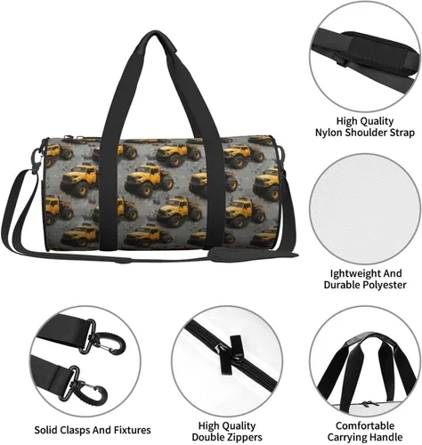 Miniatura 4 de Large Duffle Bag for Travel - Yellow Truck Retro Print Gym Bag for Women Men, Travel Foldable Bags for Women Men with Zippered Multiple Pockets