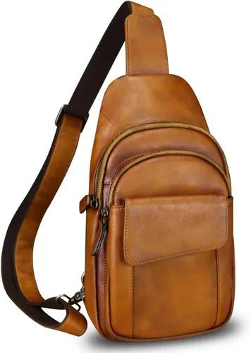 Miniatura 2 de LRTO Bolso de cuero genuino para hombres y mujeres retro de cuero real bandolera bandolera bandolera bolso de pecho