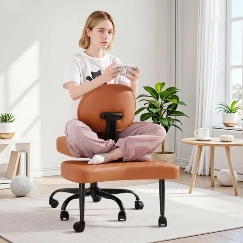 Miniatura 11 de GUNJI Silla de oficina ergonómica con patas cruzadas, silla de meditación giratoria de 360° con ruedas, silla para TDAH con reposapiés, soporte Negro