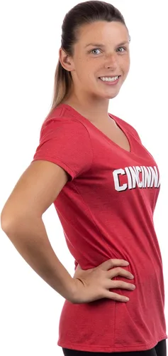 Miniatura 3 de Cincinnati Camiseta clásica retro negra, roja, azul, gris, Ohio City Pride Newport Fan para mujer con cuello en V, Azul