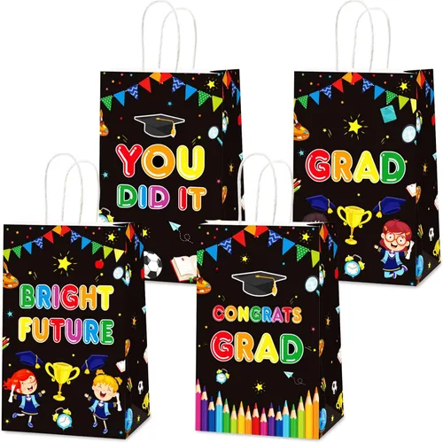 12 bolsas de regalo de fiesta de preescolar para graduación de preescolar, suministros de fiesta, bolsas de regalo con texto en inglés "You Did It",