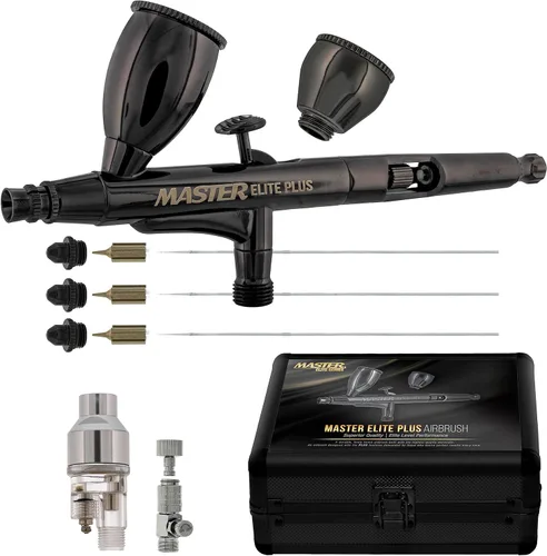 Master Airbrush Elite Plus Ultimate Set de Aerógrafo, Modelo 120 - Kit de aerógrafo de nivel Elite, rendimiento de pulverización, acción dual,