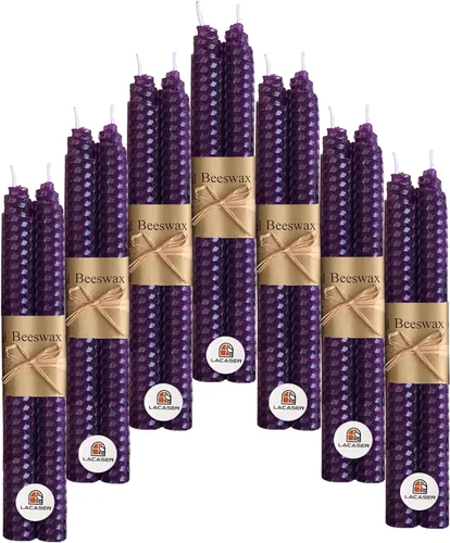 Lacaser - Velas de cera de abejas naturales moradas cónicas, juego a granel de 14 piezas, sin aroma, sin humo y sin goteo, velas largas de 9 Morado