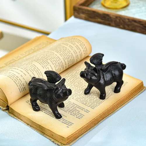 Miniatura 3 de Sungmor Juego de 2 figuras de hierro fundido de elefante y unicornio - Esculturas rústicas en negro para estante, escritorio o entrada - Estatuas