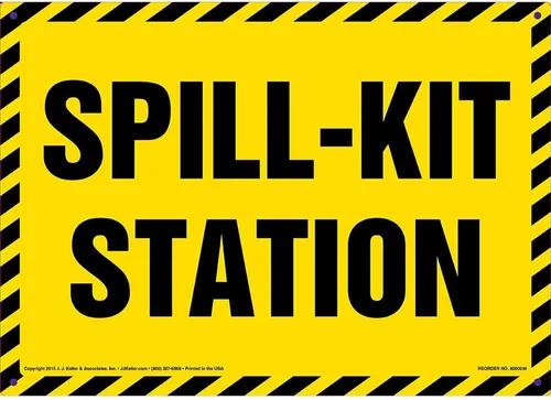 Spill-Kit - Cartel de estación de 14 x 10 pulgadas, vinilo autoadhesivo permanente con esquinas redondeadas y revestimiento superior UV para uso en