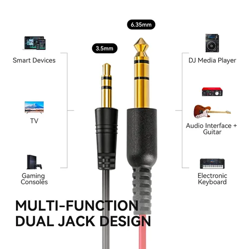 Miniatura 3 de OneOdio Auriculares con cable para diadema Hi-Res Studio Monitor y mezcla DJ con auriculares estéreo de 50mm y conector de 1/4 a 3.5mm para AMP