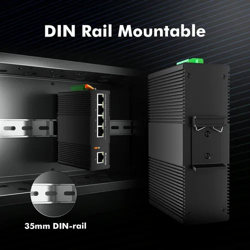 Miniatura 6 de MokerLink Conmutador Ethernet industrial Gigabit de 5 puertos con riel DIN, capacidad de conmutación de 14 Gbps, conmutador de red con clasificación