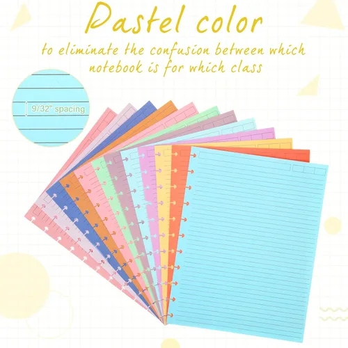 Miniatura 3 de PerKoop 12 paquetes de 480 hojas de papel de recambio de argollas de colores 8.5 x 11 pulgadas con rayas universitarias, tamaño carta, papel rayado