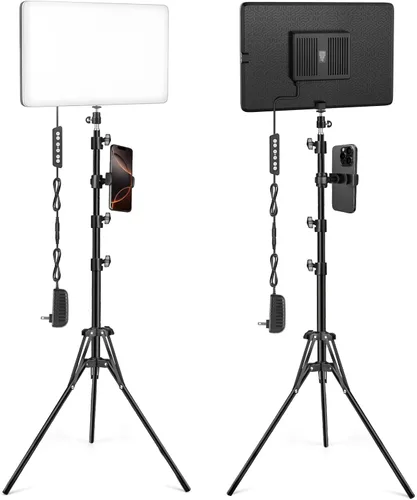 Kit de luz de video LED de 2 unidades con soporte de trípode de 160 cm, luz de estudio regulable de 2500K-8500K para fotografía, iluminación de