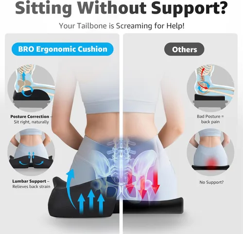 Miniatura 4 de BRO Cojín extra grande para silla de oficina para aliviar el dolor de ciática: cojín de asiento de espuma viscoelástica para aliviar el dolor