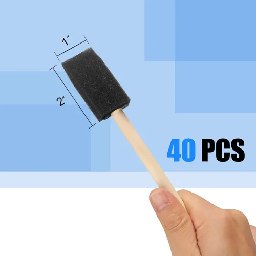 Miniatura 2 de 40 pinceles de espuma, pinceles de pintura de espuma de 1 pulgada, cepillo de esponja de mango de madera, pinceles para pintar para manchas