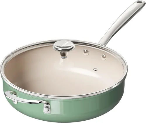 Miniatura 10 de Redchef Sartén Salteadora de Cerámica con Tapa, Sartén Profunda Antiadherente para Freír, Olla Jumbo de 5 Cuartos con Mango Auxiliar y Tapa, Sartén