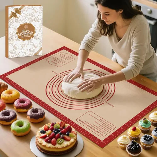 Miniatura 10 de Tapete de Repostería de Silicona Antiadherente, Tapete Grueso de Silicona para Hornear - Tapete de Masa para Enrollar, Tapete de Silicona