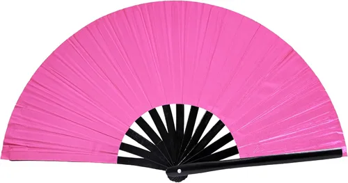 Miniatura 6 de Gionforsy 1pcs Rave Hand Fan Bamboo Holding Hand Fan Ventilador grande plegable con tela de color brillante ventilador plegable para festival (negro)