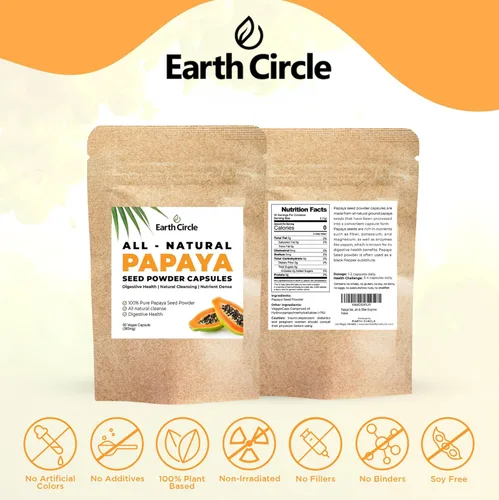 Miniatura 4 de Earth Circle Organics Cápsulas en polvo de semillas de papaya – 100% semillas de papaya molidas – 360 mg por cápsula – 120 cápsulas veganas – Sin