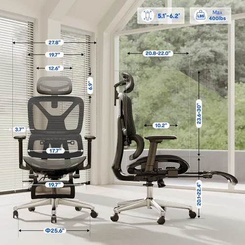 Miniatura 3 de FLEXISPOT ErgoX - Silla de oficina ergonómica de alta calidad con reposapiés, reposabrazos 3D ajustables, soporte lumbar dinámico, función Gris
