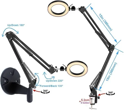 Miniatura 2 de Kit de luz de anillo de escritorio y pared, anillo de luz USB de 6 pulgadas con soporte de montaje para YouTube, tareas, manualidades, arquitecto