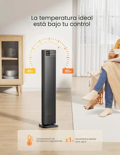 Miniatura 8 de PELONIS Calentador de espacio de torre de cerámica de 30 pulgadas con termostato ajustable para habitaciones grandes, oscilación de 75°, control