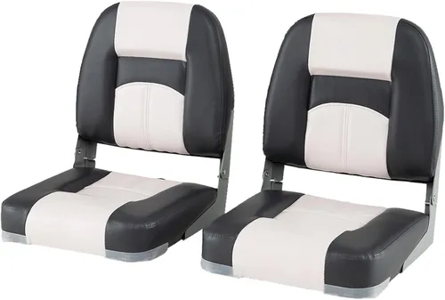 Miniatura 11 de GYMAX Asiento plegable para barco, paquete de 2 asientos con respaldo bajo para capitán de pesca, con acolchado de esponja gruesa, bisagras