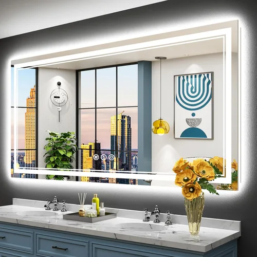 Miniatura 77 de 30x36 Espejo de baño LED con luces, retroiluminado y luz frontal, espejo de tocador iluminado antivaho para pared de baño, 3 colores, regulable