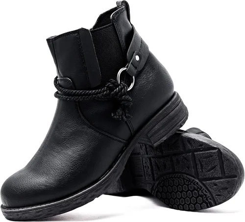 Miniatura 2 de Ataiwee Botines para mujer, tacón grueso con cremallera lateral, botines cortos de moda.