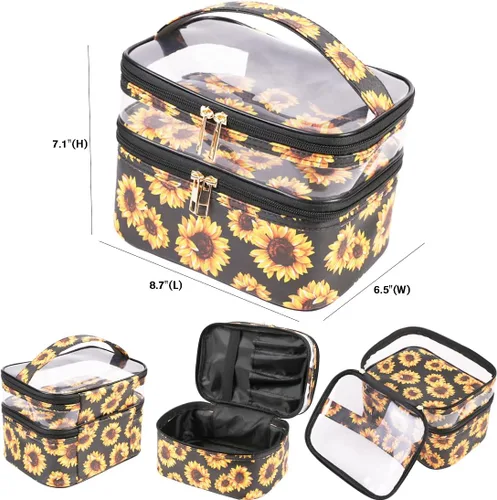Miniatura 2 de FITINI Bolsas de Maquillaje de Doble Capa para Almacenamiento de Viaje Estuches Cosméticos Organizador de Maquillaje Bolsas de Aseo Resistentes al
